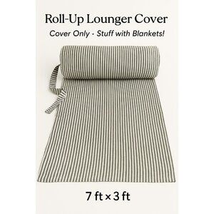 Black & White Linen Stripe Roll-Up Lounger Cover / Storage Sack – 7 ft × 3 ft